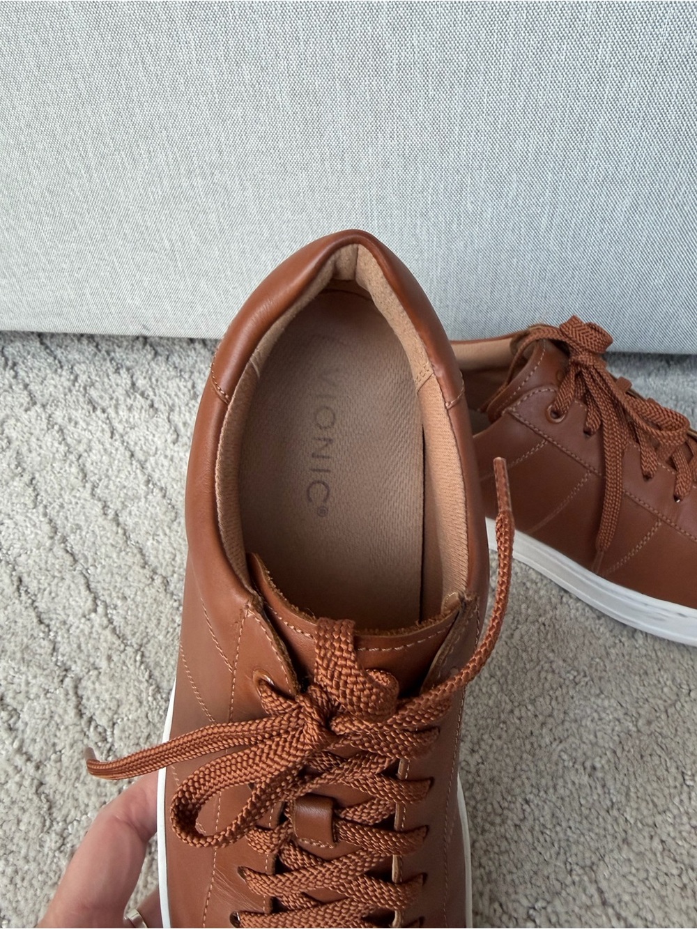 Vionic Brown Leather Low-Top Sneakers with White Sole - Picture 2 of 6